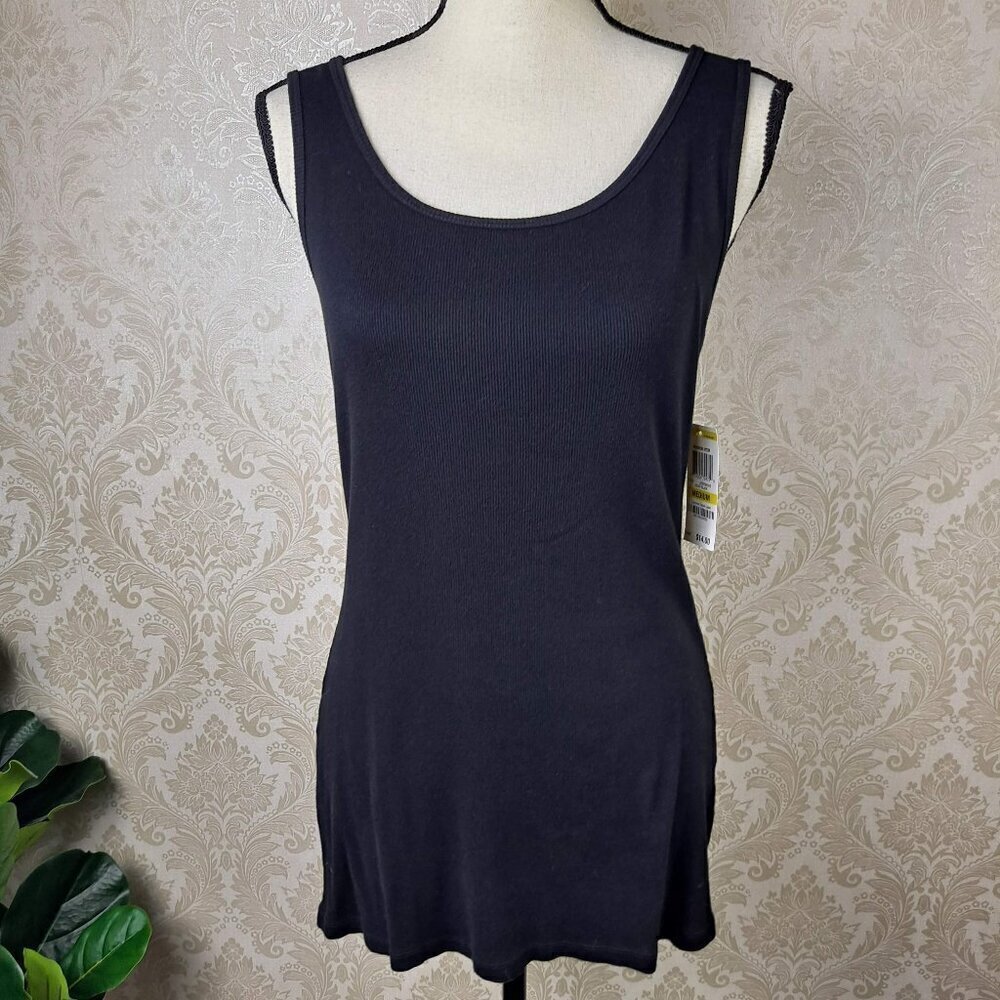 Style & Co Size Medium Black Ribbed Tank Top Long Length NWT